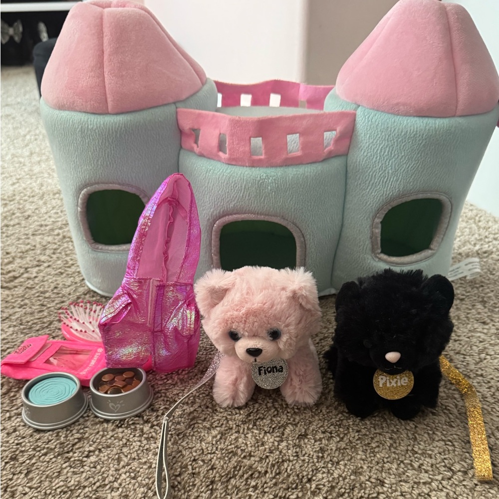 Plush Castle Playset with Pink and Black Dogs